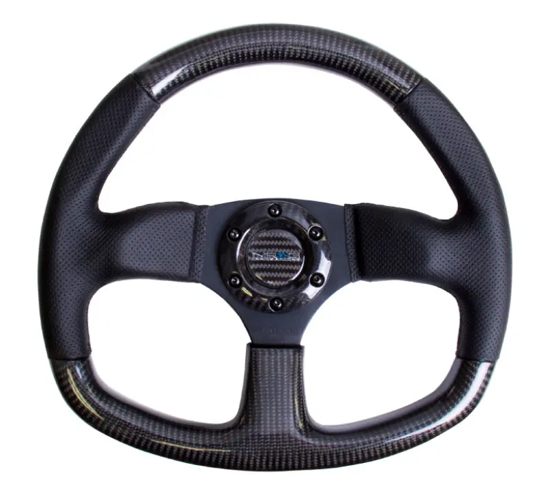 Nrg Carbon Fiber Steering Wheel (320Mm) Flat Bottom & Leather Trim W/Black Stitching 1