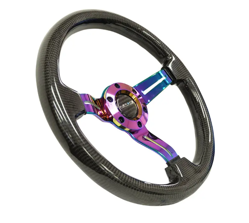 Nrg Carbon Fiber Steering Wheel (350Mm / 1.5In. Deep) Neochrome 3-Spoke Design W/Slit Cuts 1