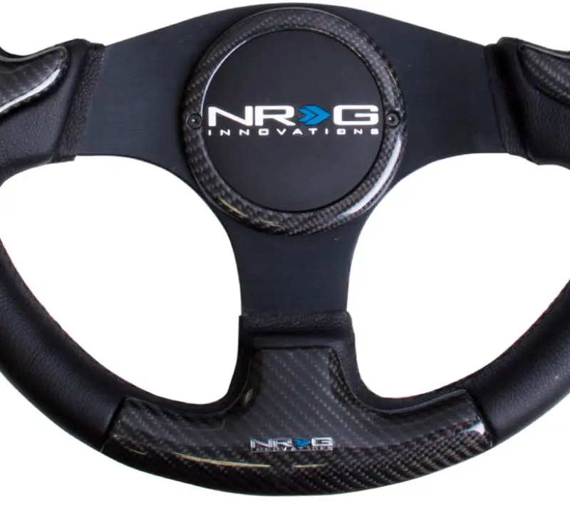 Nrg Carbon Fiber Steering Wheel (350Mm) Blk Frame Blk Stitching W/Rubber Cover Horn Button 1