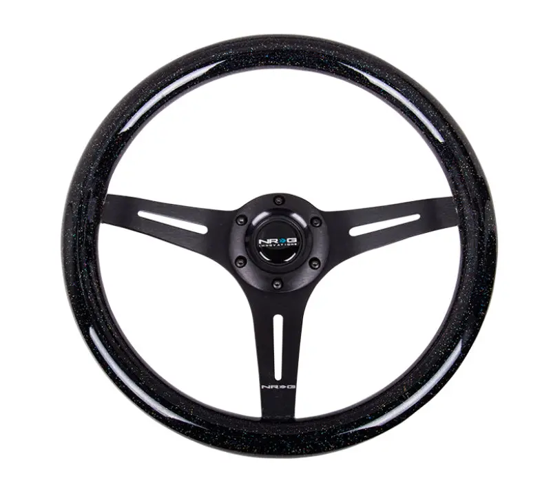 Nrg Classic Wood Grain Steering Wheel (350Mm) Black Sparkled Grip W/Black 3-Spoke Center 1