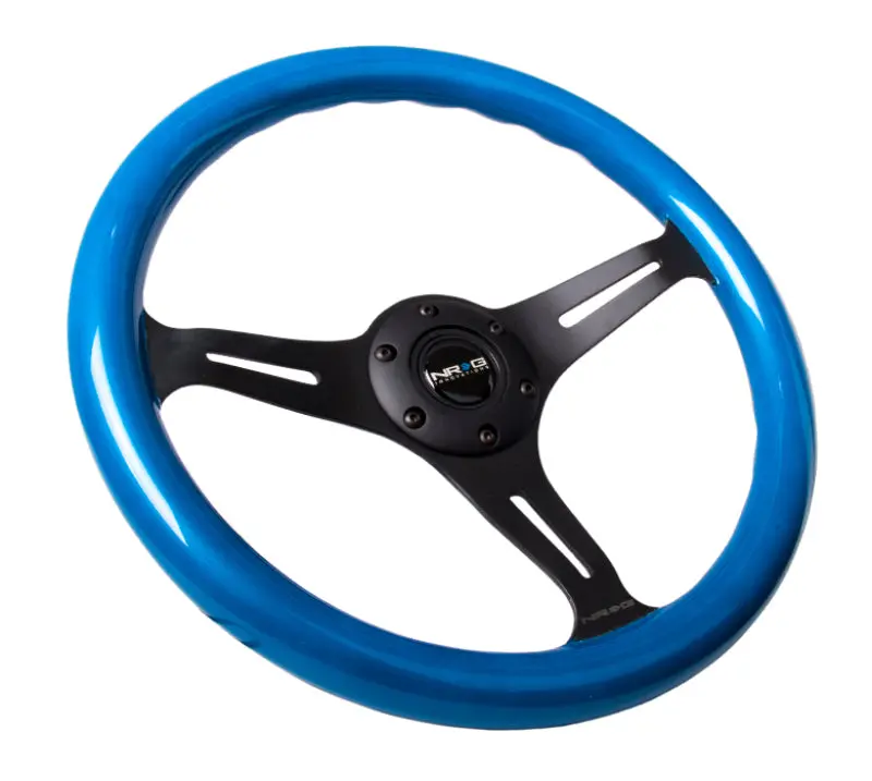 Nrg Classic Wood Grain Steering Wheel (350Mm) Blue Pearl/Flake Paint W/Black 3-Spoke Center 1