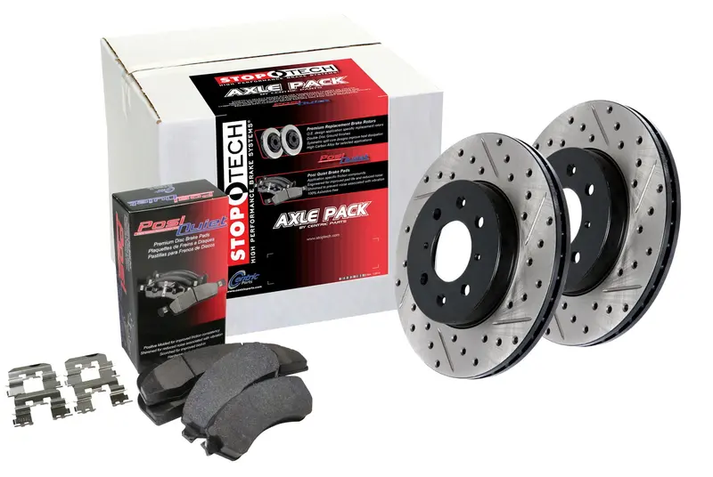 Stoptech 938.62065 Street Performance Front Brake Kit — Drilled & Slotted Rotors 1