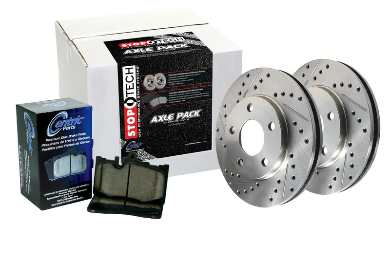 Stoptech Sport Axle Pack – 4-Wheel Drilled Rotor Kit With Stainless Brake Lines (979.33044) 1